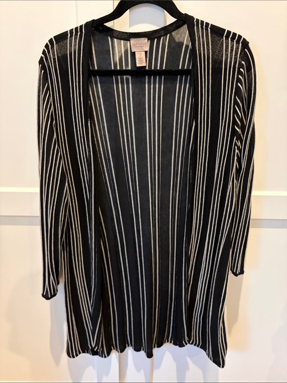 Chico’s EasyWear Black & White Striped Open Front Women's Cardigan